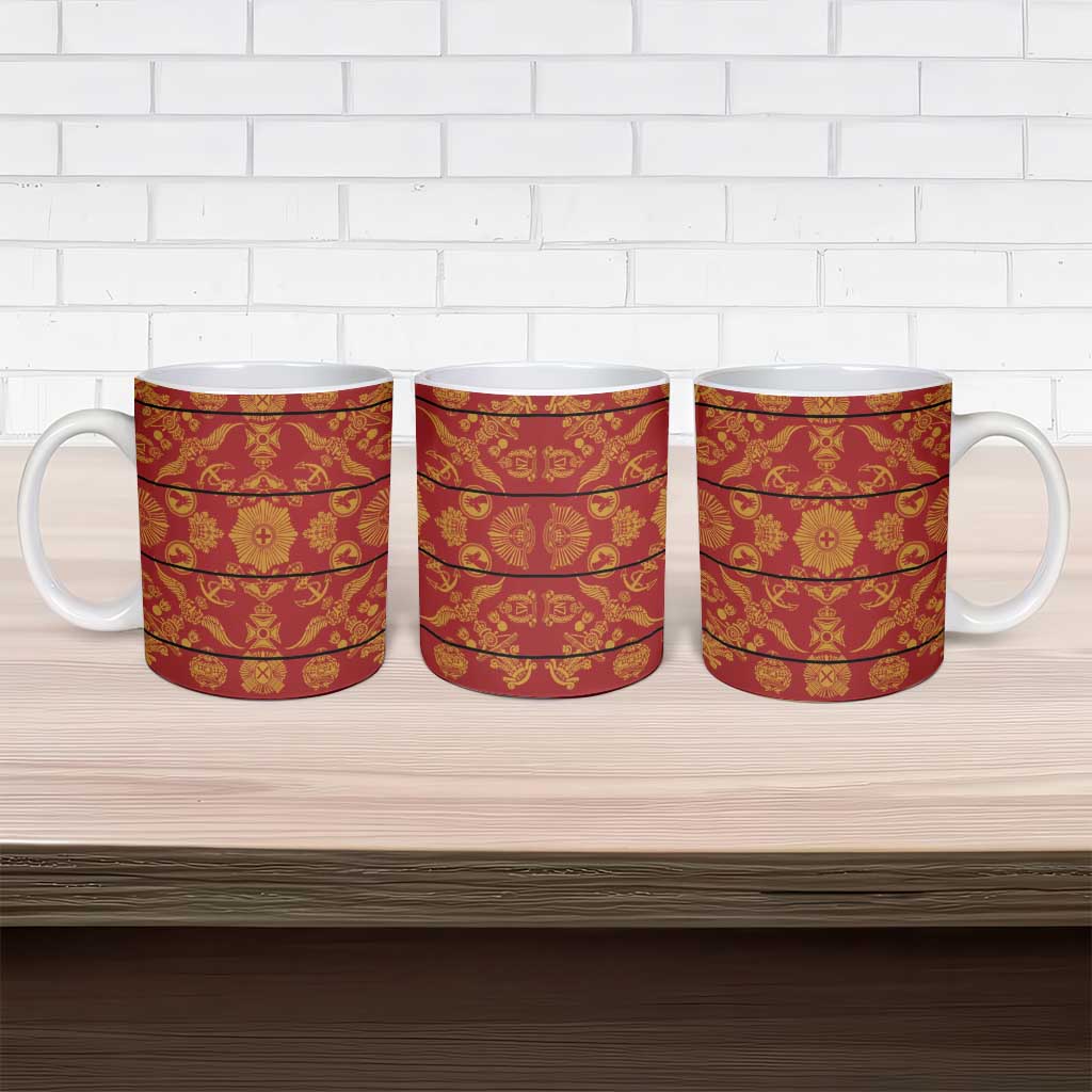 Lesotho Seanamarena Kharetsa Royal Red Ceramic Mug Basotho Traditional Blanket Style - Wonder Print Shop