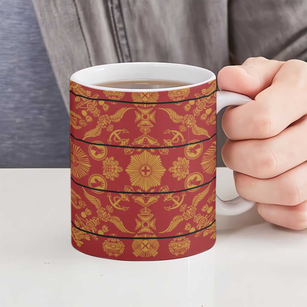 Lesotho Seanamarena Kharetsa Royal Red Ceramic Mug Basotho Traditional Blanket Style - Wonder Print Shop