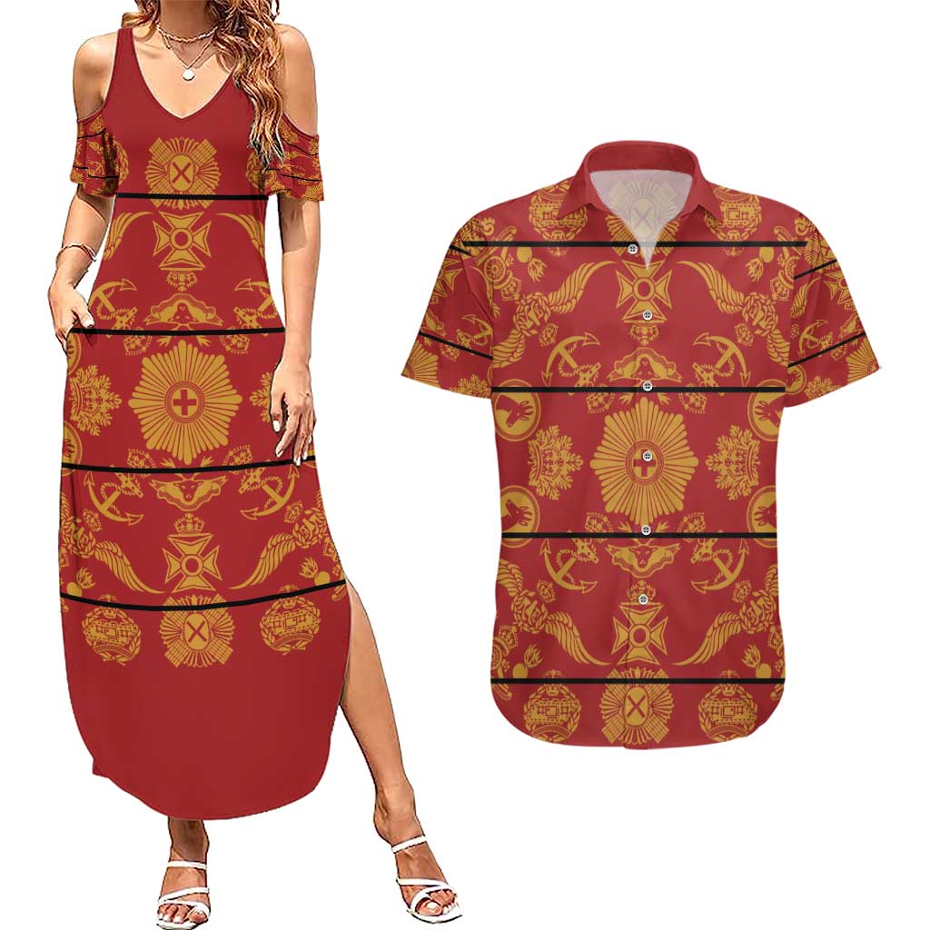 Lesotho Seanamarena Kharetsa Royal Red Couples Matching Summer Maxi Dress and Hawaiian Shirt Basotho Traditional Blanket Style - Wonder Print Shop