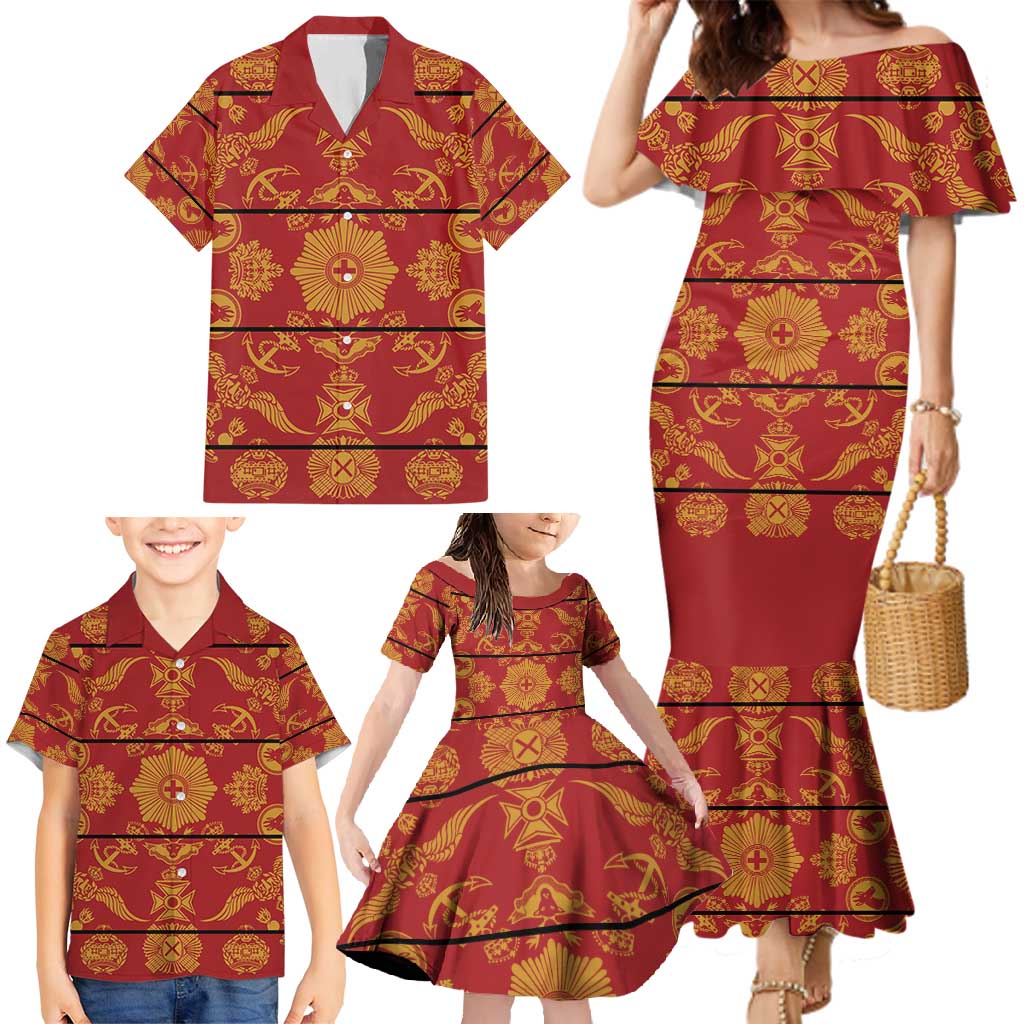 Lesotho Seanamarena Kharetsa Royal Red Family Matching Mermaid Dress and Hawaiian Shirt Basotho Traditional Blanket Style - Wonder Print Shop