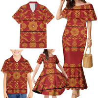 Lesotho Seanamarena Kharetsa Royal Red Family Matching Mermaid Dress and Hawaiian Shirt Basotho Traditional Blanket Style - Wonder Print Shop