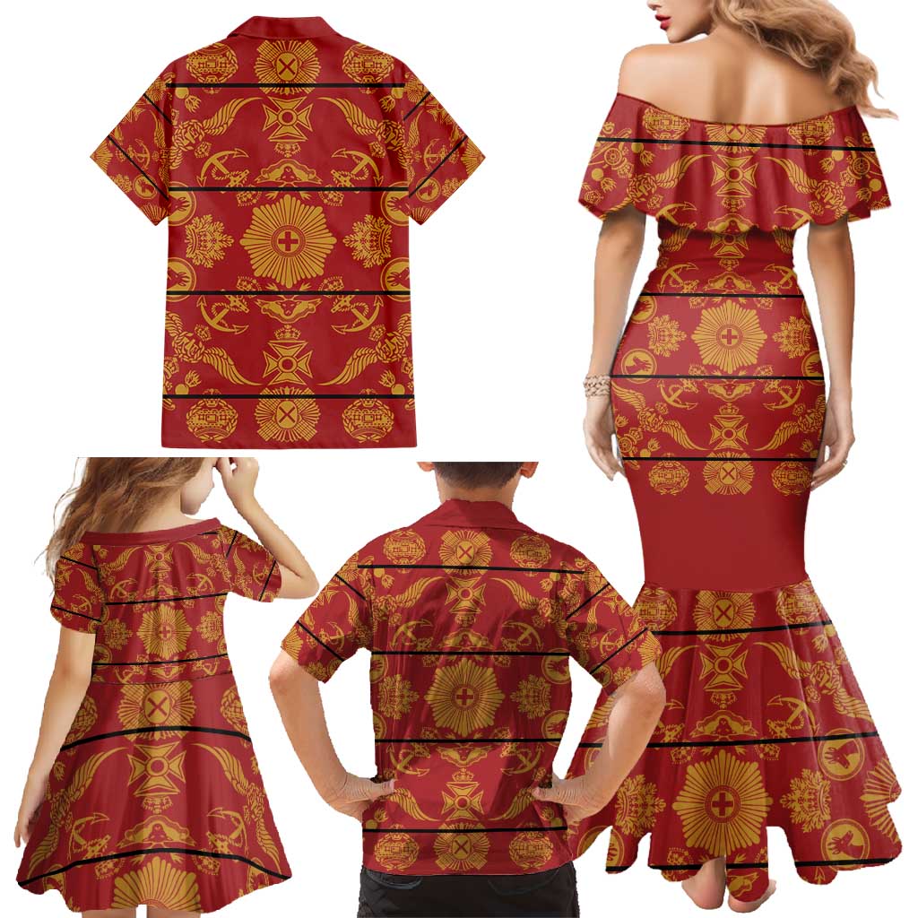 Lesotho Seanamarena Kharetsa Royal Red Family Matching Mermaid Dress and Hawaiian Shirt Basotho Traditional Blanket Style - Wonder Print Shop