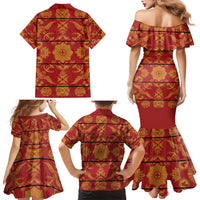 Lesotho Seanamarena Kharetsa Royal Red Family Matching Mermaid Dress and Hawaiian Shirt Basotho Traditional Blanket Style - Wonder Print Shop