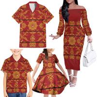 Lesotho Seanamarena Kharetsa Royal Red Family Matching Off The Shoulder Long Sleeve Dress and Hawaiian Shirt Basotho Traditional Blanket Style - Wonder Print Shop