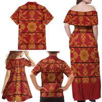 Lesotho Seanamarena Kharetsa Royal Red Family Matching Off Shoulder Maxi Dress and Hawaiian Shirt Basotho Traditional Blanket Style - Wonder Print Shop