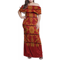 Lesotho Seanamarena Kharetsa Royal Red Family Matching Off Shoulder Maxi Dress and Hawaiian Shirt Basotho Traditional Blanket Style - Wonder Print Shop