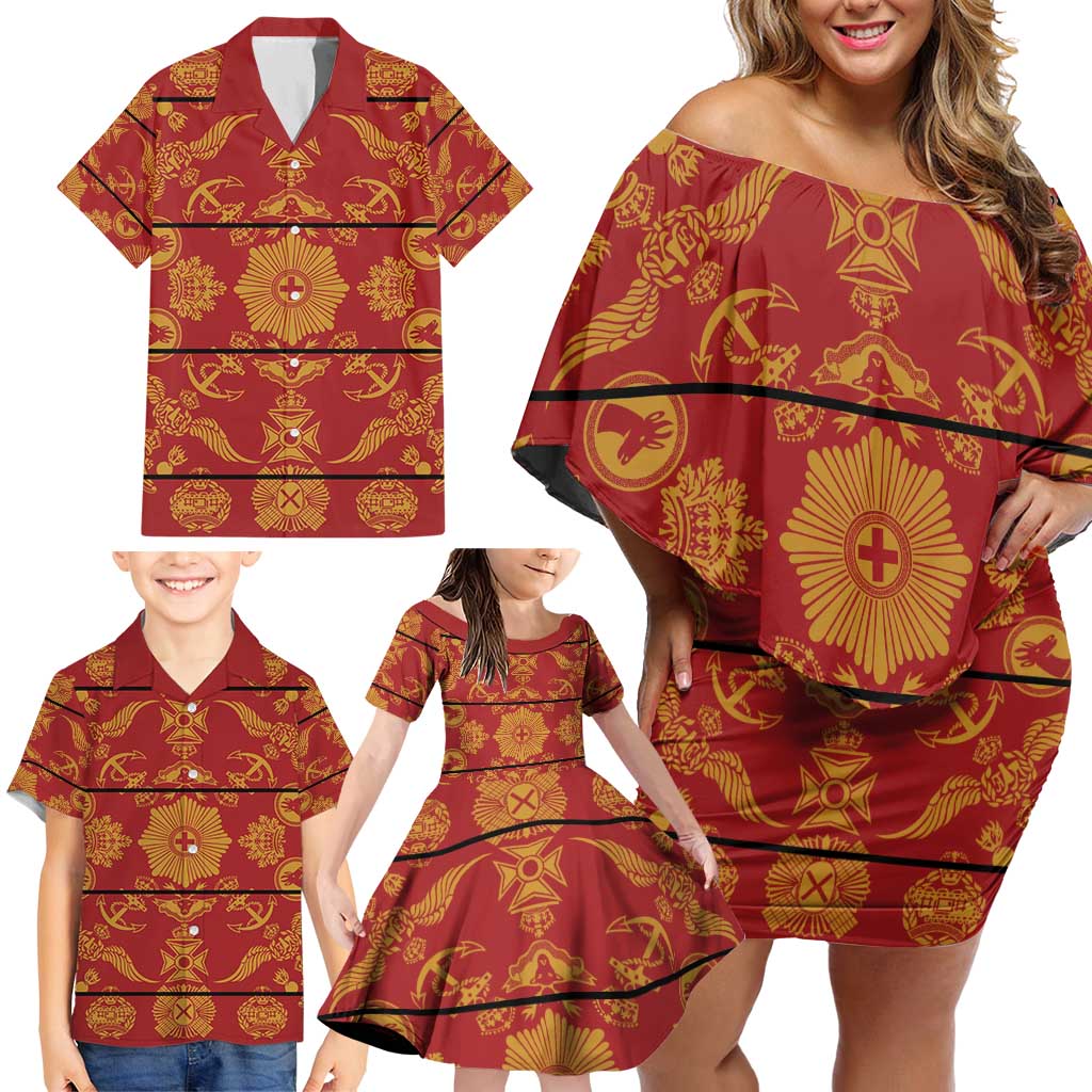 Lesotho Seanamarena Kharetsa Royal Red Family Matching Off Shoulder Short Dress and Hawaiian Shirt Basotho Traditional Blanket Style - Wonder Print Shop