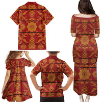 Lesotho Seanamarena Kharetsa Royal Red Family Matching Puletasi and Hawaiian Shirt Basotho Traditional Blanket Style - Wonder Print Shop