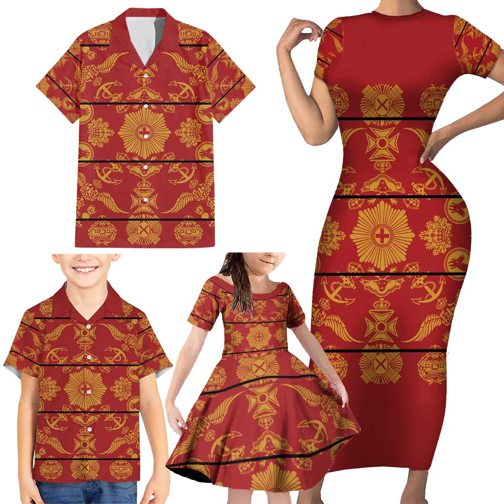 Lesotho Seanamarena Kharetsa Royal Red Family Matching Short Sleeve Bodycon Dress and Hawaiian Shirt Basotho Traditional Blanket Style - Wonder Print Shop