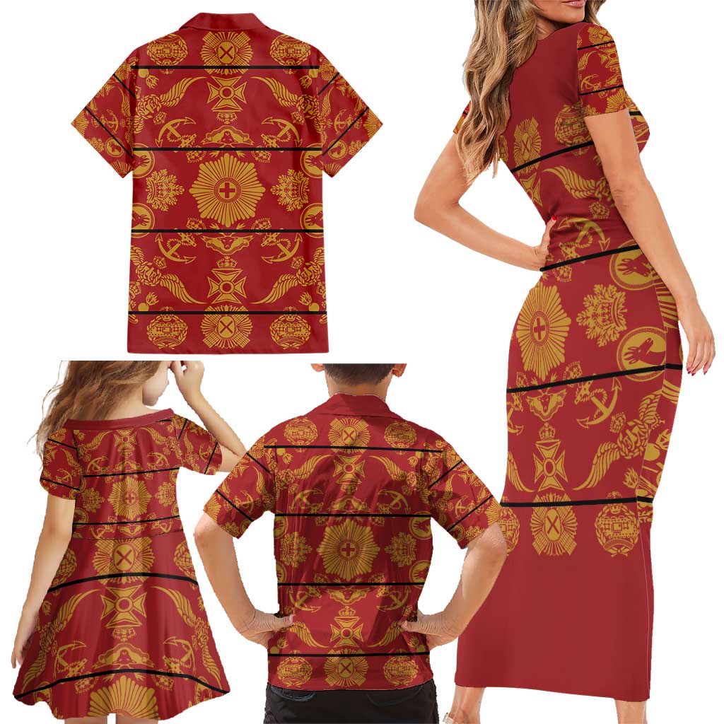 Lesotho Seanamarena Kharetsa Royal Red Family Matching Short Sleeve Bodycon Dress and Hawaiian Shirt Basotho Traditional Blanket Style - Wonder Print Shop