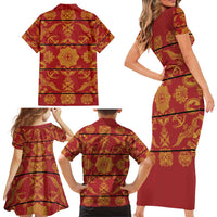 Lesotho Seanamarena Kharetsa Royal Red Family Matching Short Sleeve Bodycon Dress and Hawaiian Shirt Basotho Traditional Blanket Style - Wonder Print Shop