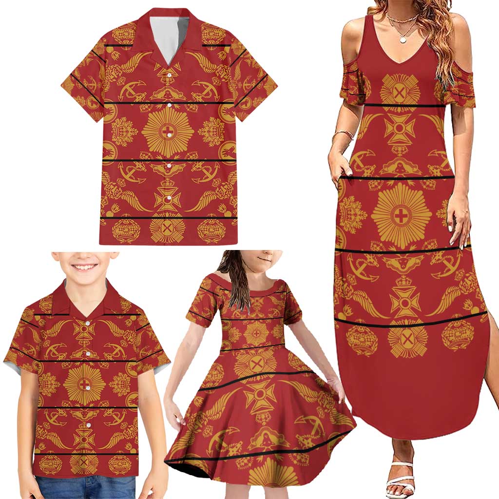 Lesotho Seanamarena Kharetsa Royal Red Family Matching Summer Maxi Dress and Hawaiian Shirt Basotho Traditional Blanket Style - Wonder Print Shop