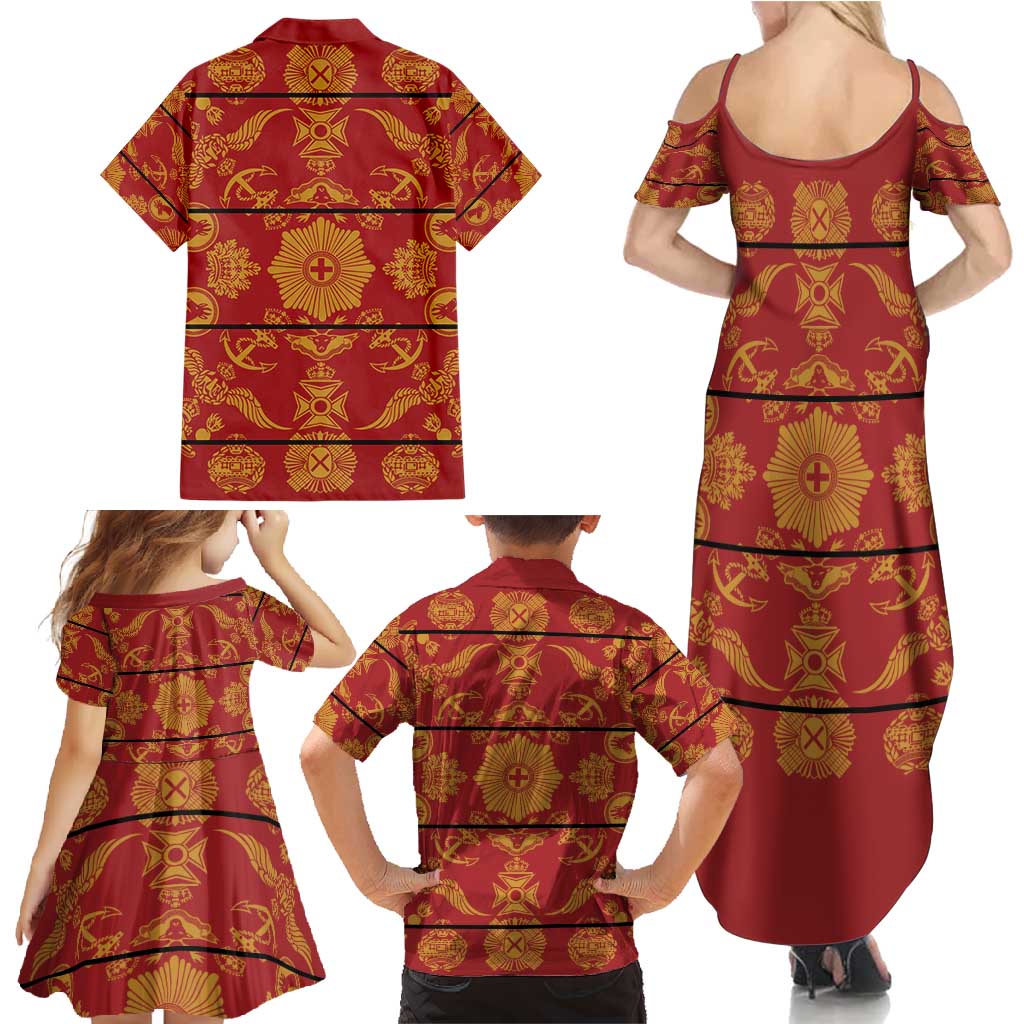 Lesotho Seanamarena Kharetsa Royal Red Family Matching Summer Maxi Dress and Hawaiian Shirt Basotho Traditional Blanket Style - Wonder Print Shop