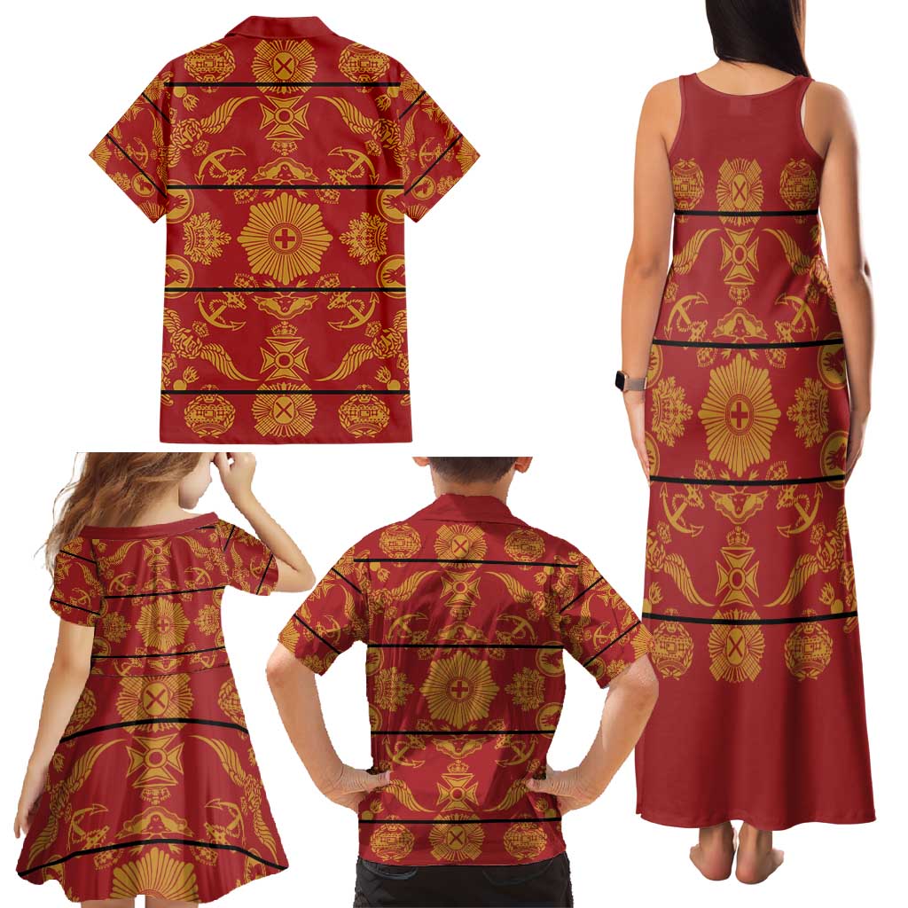 Lesotho Seanamarena Kharetsa Royal Red Family Matching Tank Maxi Dress and Hawaiian Shirt Basotho Traditional Blanket Style - Wonder Print Shop