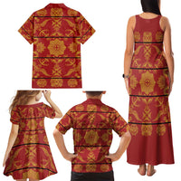 Lesotho Seanamarena Kharetsa Royal Red Family Matching Tank Maxi Dress and Hawaiian Shirt Basotho Traditional Blanket Style - Wonder Print Shop