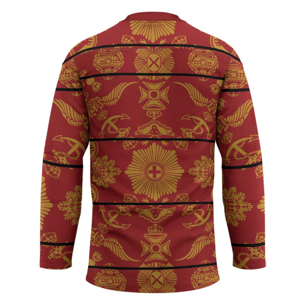 Lesotho Seanamarena Kharetsa Royal Red Hockey Jersey Basotho Traditional Blanket Style - Wonder Print Shop