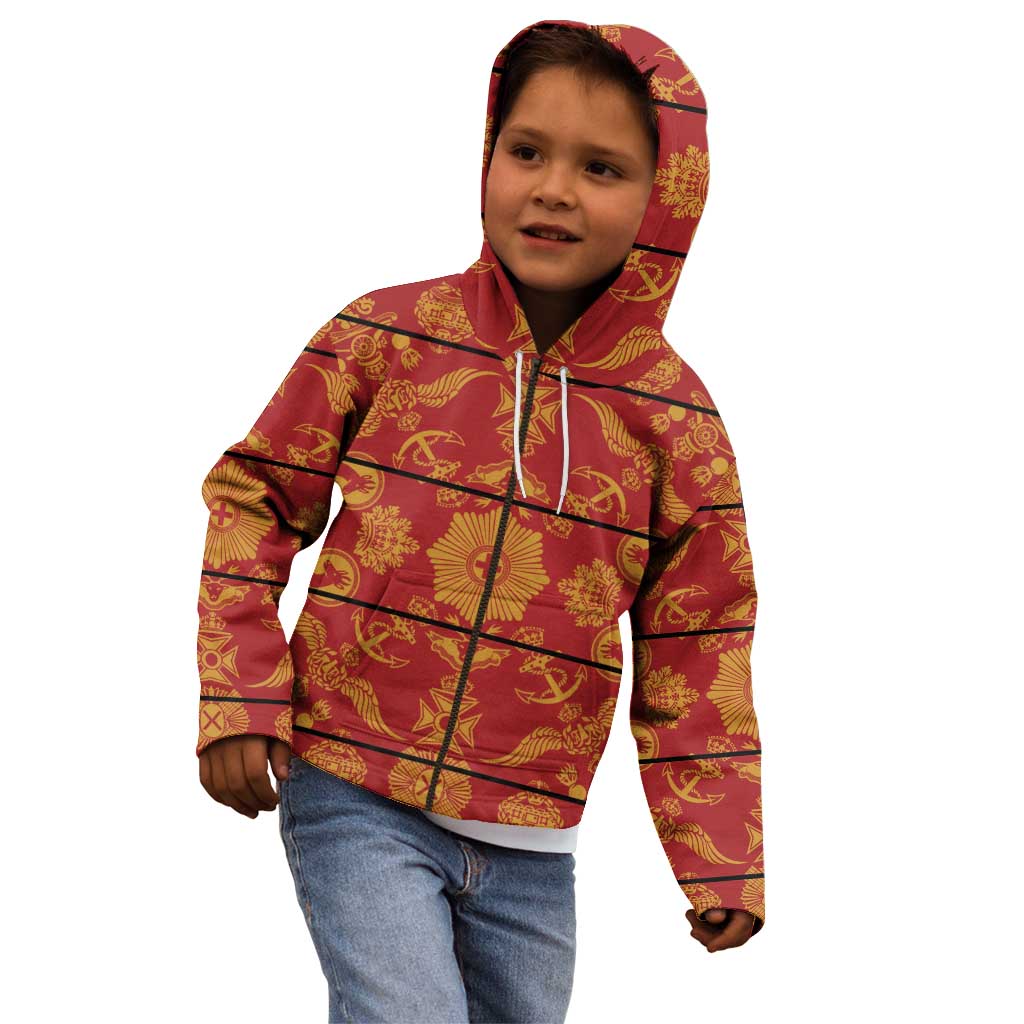 Lesotho Seanamarena Kharetsa Royal Red Kid Hoodie Basotho Traditional Blanket Style - Wonder Print Shop
