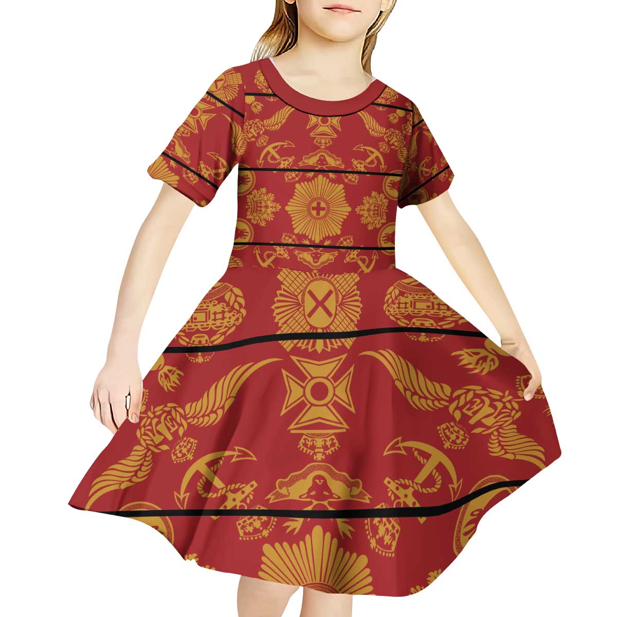 Lesotho Seanamarena Kharetsa Royal Red Kid Short Sleeve Dress Basotho Traditional Blanket Style - Wonder Print Shop