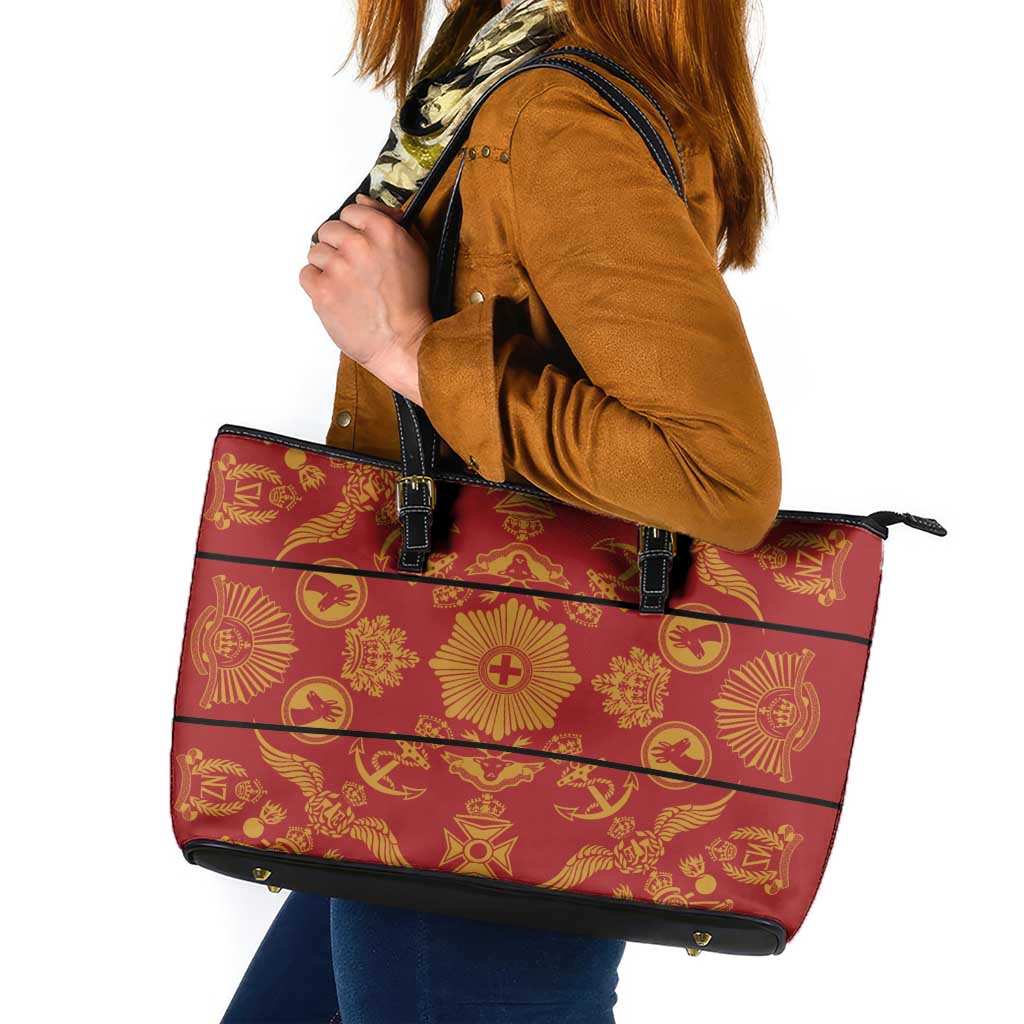 Lesotho Seanamarena Kharetsa Royal Red Leather Tote Bag Basotho Traditional Blanket Style - Wonder Print Shop