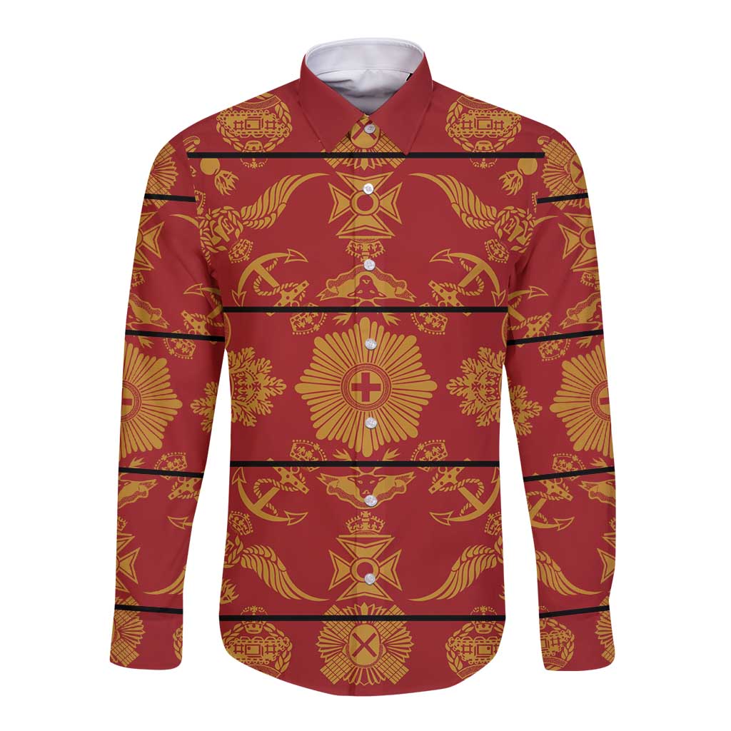 Lesotho Seanamarena Kharetsa Royal Red Long Sleeve Button Shirt Basotho Traditional Blanket Style - Wonder Print Shop