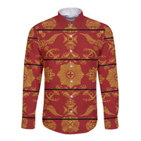 Lesotho Seanamarena Kharetsa Royal Red Long Sleeve Button Shirt Basotho Traditional Blanket Style - Wonder Print Shop