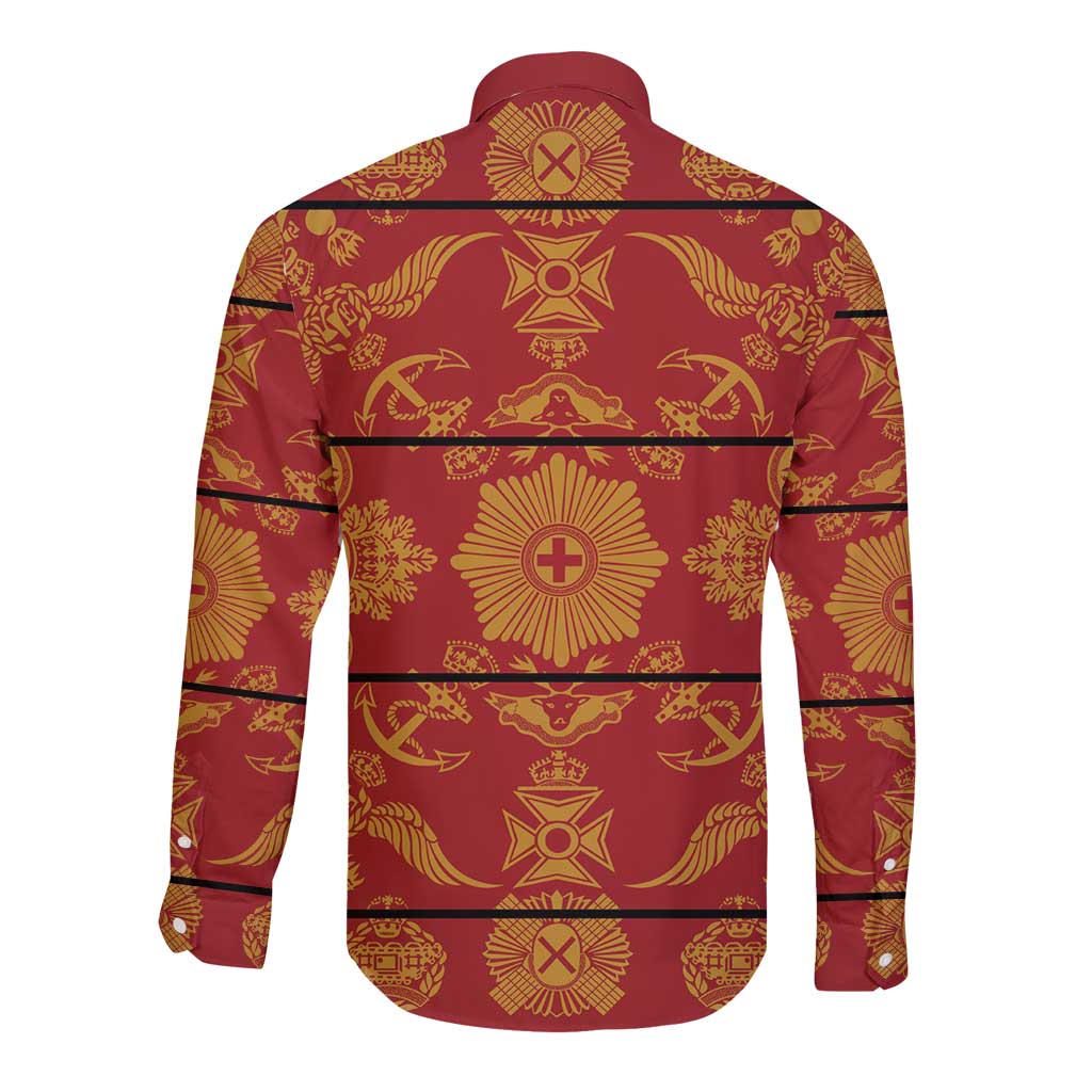 Lesotho Seanamarena Kharetsa Royal Red Long Sleeve Button Shirt Basotho Traditional Blanket Style - Wonder Print Shop