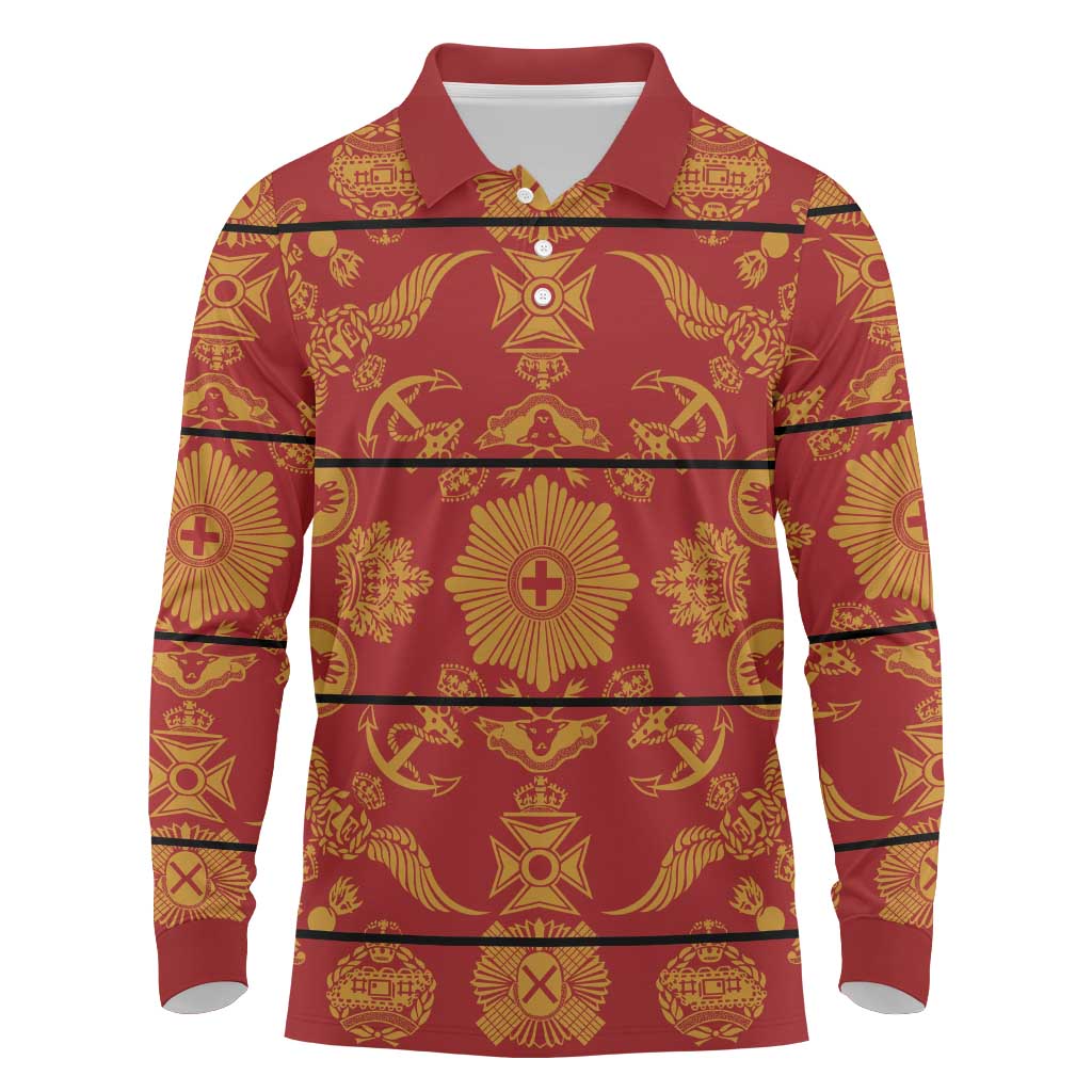 Lesotho Seanamarena Kharetsa Royal Red Long Sleeve Polo Shirt Basotho Traditional Blanket Style - Wonder Print Shop