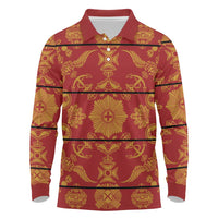 Lesotho Seanamarena Kharetsa Royal Red Long Sleeve Polo Shirt Basotho Traditional Blanket Style - Wonder Print Shop