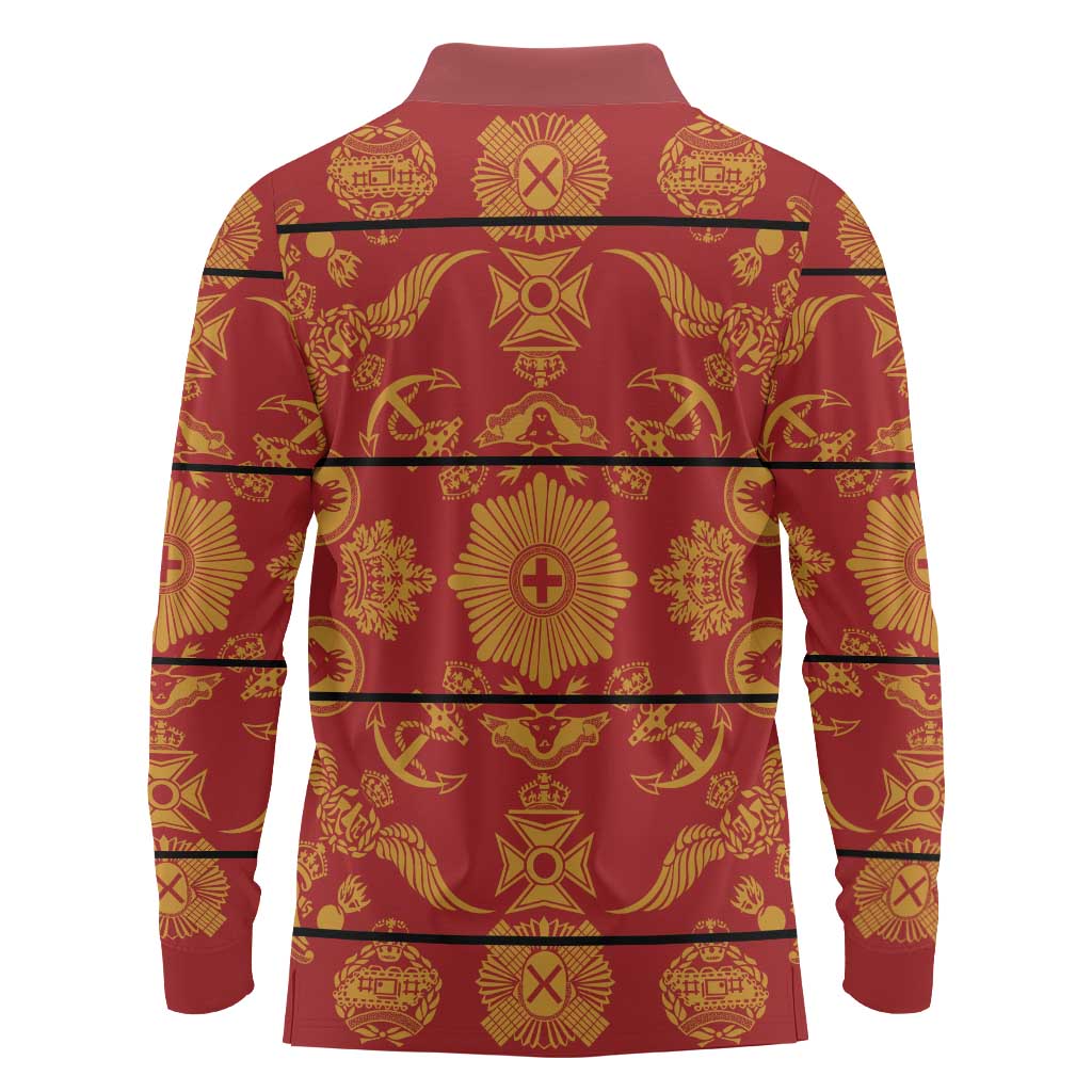 Lesotho Seanamarena Kharetsa Royal Red Long Sleeve Polo Shirt Basotho Traditional Blanket Style - Wonder Print Shop