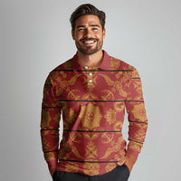 Lesotho Seanamarena Kharetsa Royal Red Long Sleeve Polo Shirt Basotho Traditional Blanket Style - Wonder Print Shop