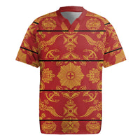 Lesotho Seanamarena Kharetsa Royal Red Rugby Jersey Basotho Traditional Blanket Style - Wonder Print Shop