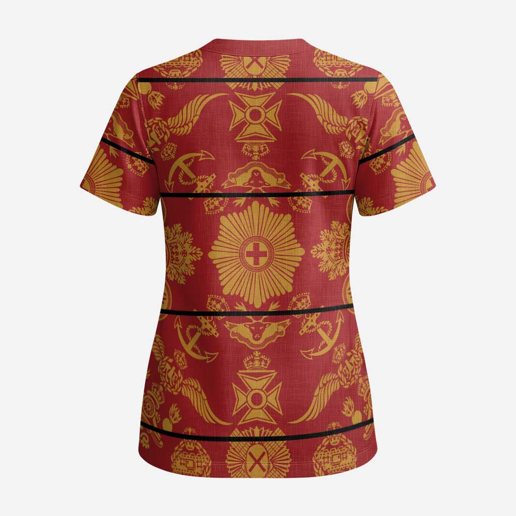 Lesotho Seanamarena Kharetsa Royal Red Scrub Top Basotho Traditional Blanket Style - Wonder Print Shop