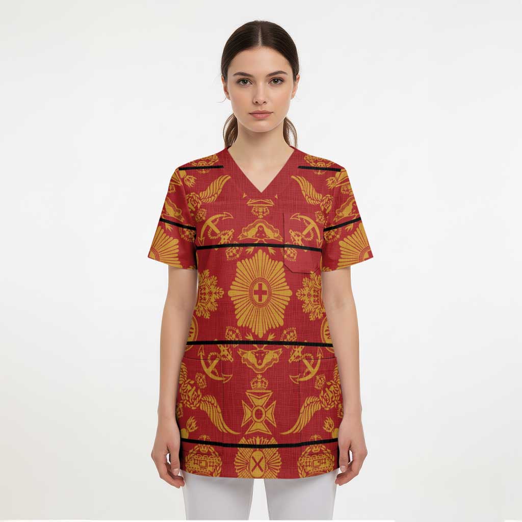 Lesotho Seanamarena Kharetsa Royal Red Scrub Top Basotho Traditional Blanket Style - Wonder Print Shop