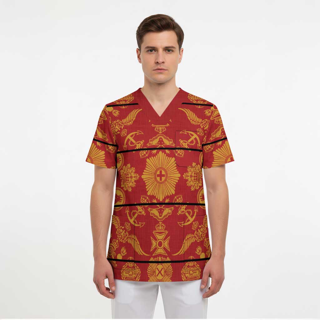 Lesotho Seanamarena Kharetsa Royal Red Scrub Top Basotho Traditional Blanket Style - Wonder Print Shop