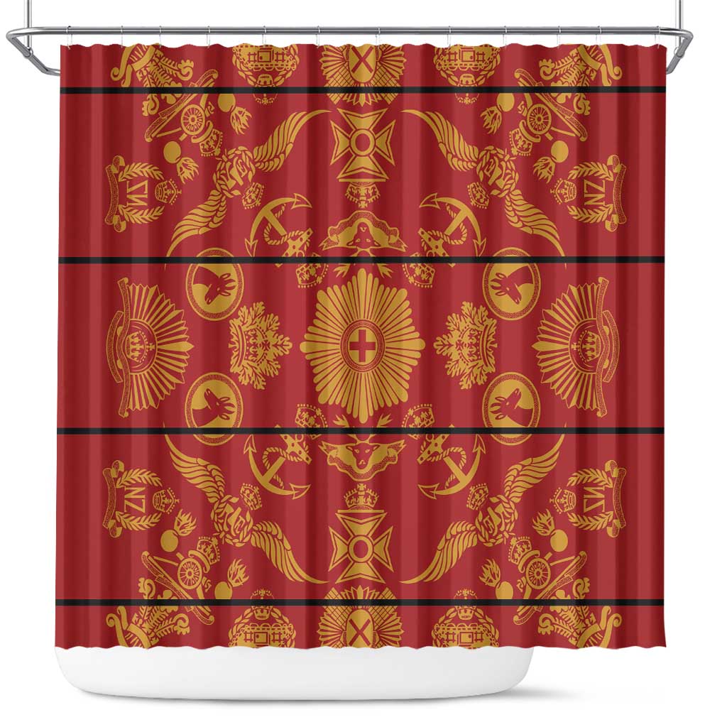 Lesotho Seanamarena Kharetsa Royal Red Shower Curtain Basotho Traditional Blanket Style - Wonder Print Shop