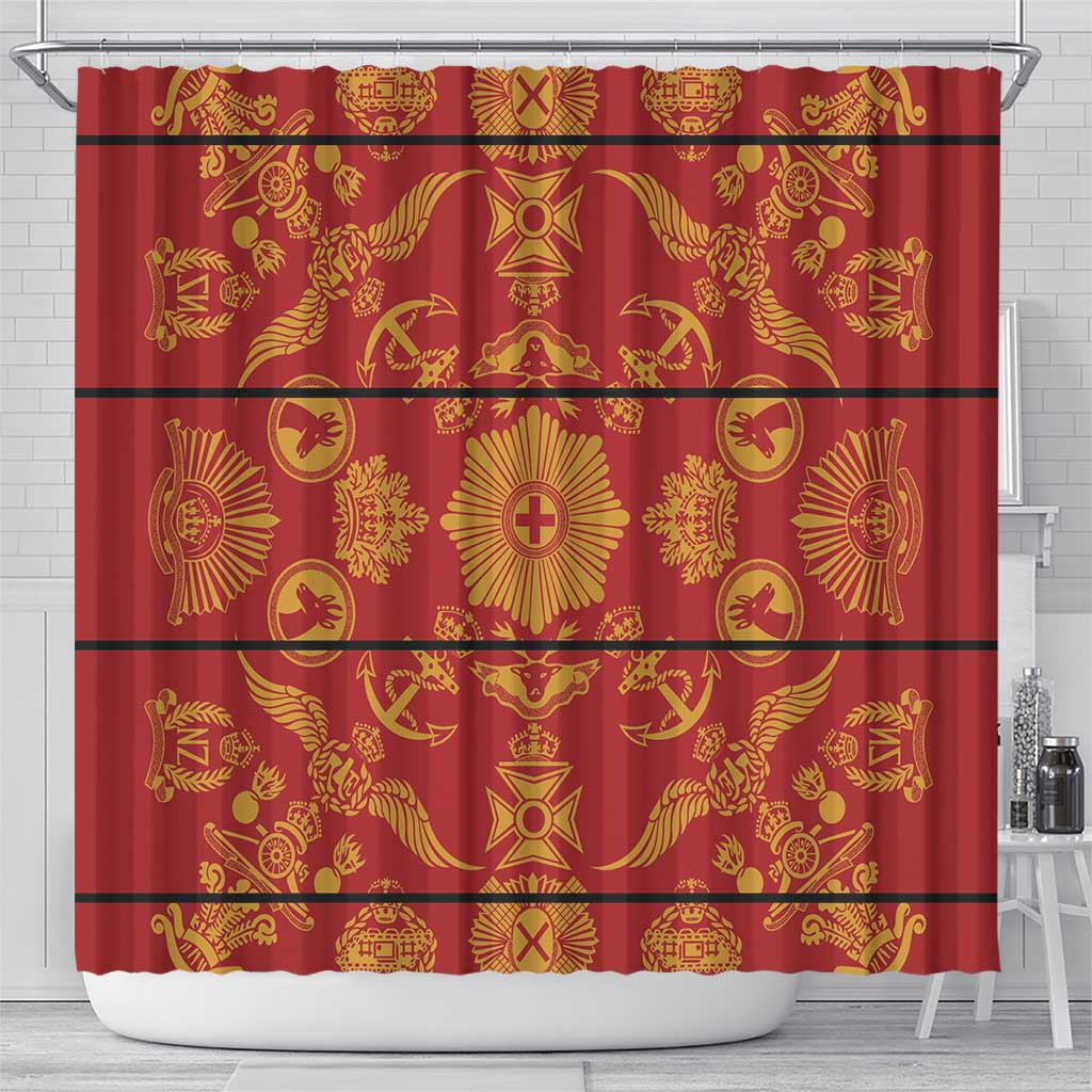 Lesotho Seanamarena Kharetsa Royal Red Shower Curtain Basotho Traditional Blanket Style - Wonder Print Shop
