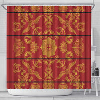Lesotho Seanamarena Kharetsa Royal Red Shower Curtain Basotho Traditional Blanket Style - Wonder Print Shop