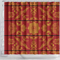 Lesotho Seanamarena Kharetsa Royal Red Shower Curtain Basotho Traditional Blanket Style - Wonder Print Shop