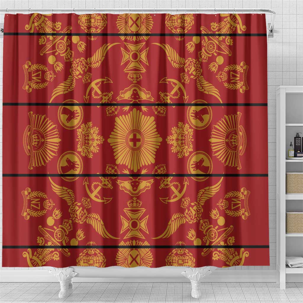 Lesotho Seanamarena Kharetsa Royal Red Shower Curtain Basotho Traditional Blanket Style - Wonder Print Shop
