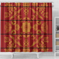 Lesotho Seanamarena Kharetsa Royal Red Shower Curtain Basotho Traditional Blanket Style - Wonder Print Shop