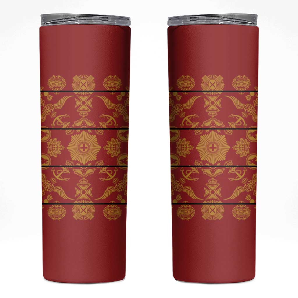 Lesotho Seanamarena Kharetsa Royal Red Skinny Tumbler Basotho Traditional Blanket Style - Wonder Print Shop