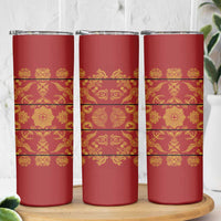 Lesotho Seanamarena Kharetsa Royal Red Skinny Tumbler Basotho Traditional Blanket Style - Wonder Print Shop