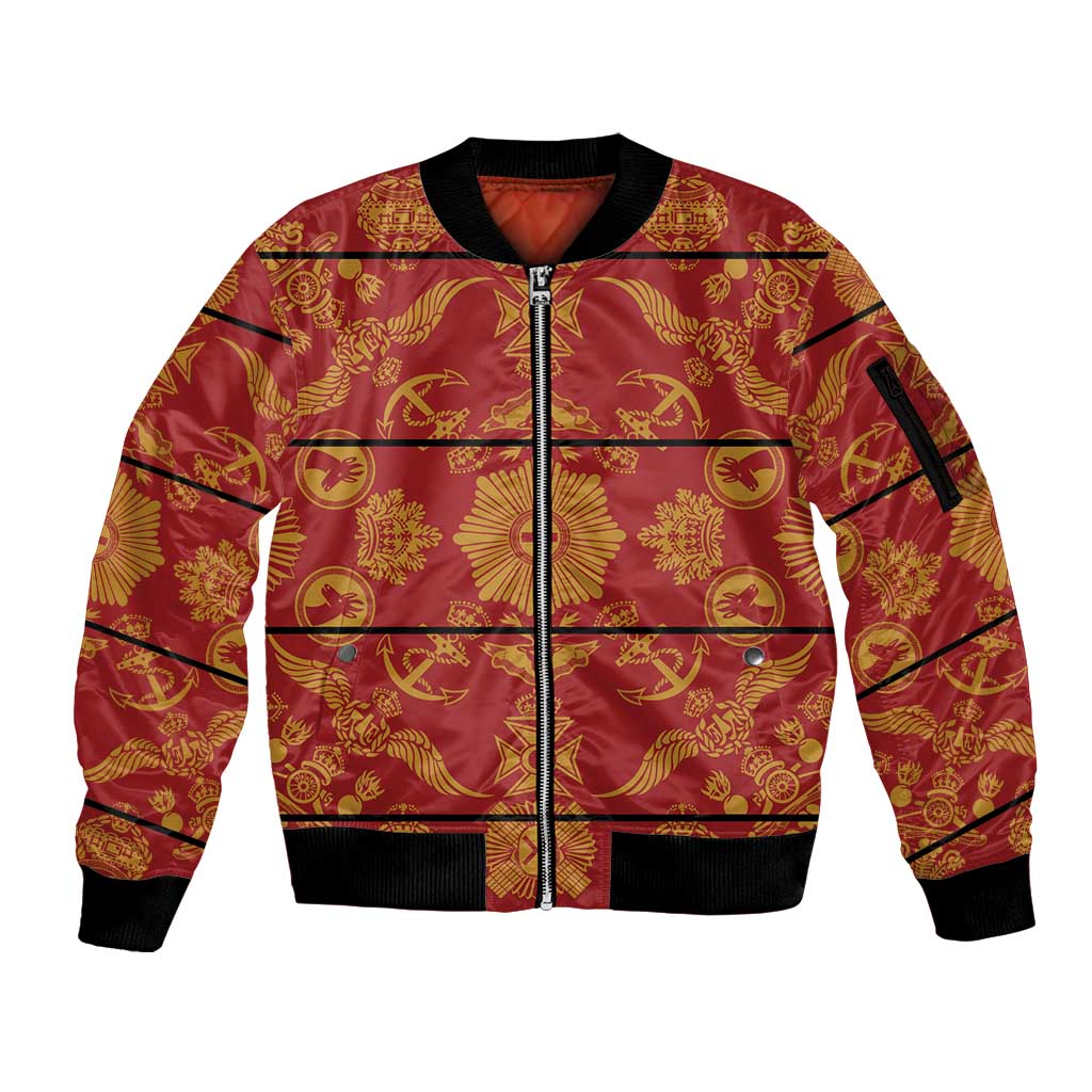 Lesotho Seanamarena Kharetsa Royal Red Sleeve Zip Bomber Jacket Basotho Traditional Blanket Style - Wonder Print Shop