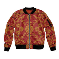 Lesotho Seanamarena Kharetsa Royal Red Sleeve Zip Bomber Jacket Basotho Traditional Blanket Style - Wonder Print Shop