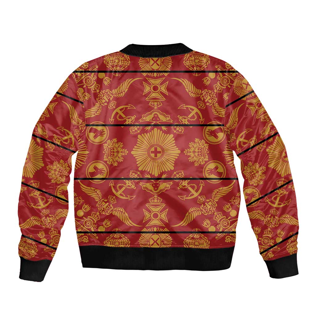 Lesotho Seanamarena Kharetsa Royal Red Sleeve Zip Bomber Jacket Basotho Traditional Blanket Style - Wonder Print Shop