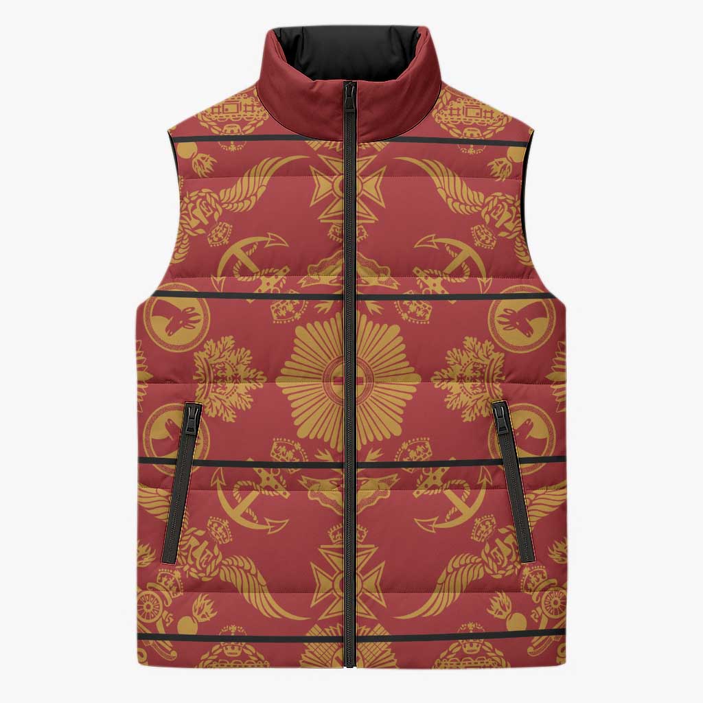 Lesotho Seanamarena Kharetsa Royal Red Sleeveless Puffer Jacket Basotho Traditional Blanket Style - Wonder Print Shop