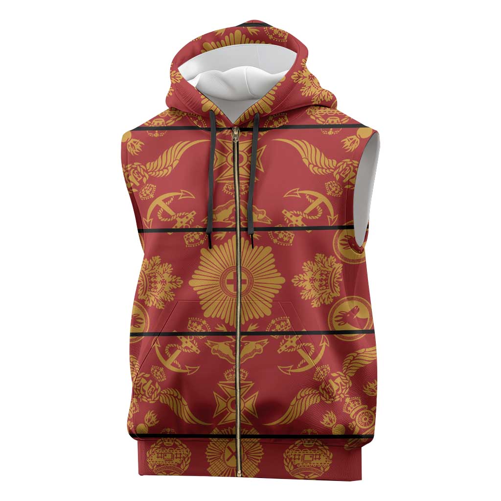 Lesotho Seanamarena Kharetsa Royal Red Sleeveless Zip Hoodie Basotho Traditional Blanket Style - Wonder Print Shop