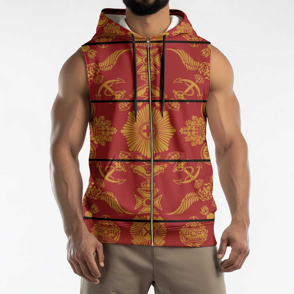 Lesotho Seanamarena Kharetsa Royal Red Sleeveless Zip Hoodie Basotho Traditional Blanket Style - Wonder Print Shop