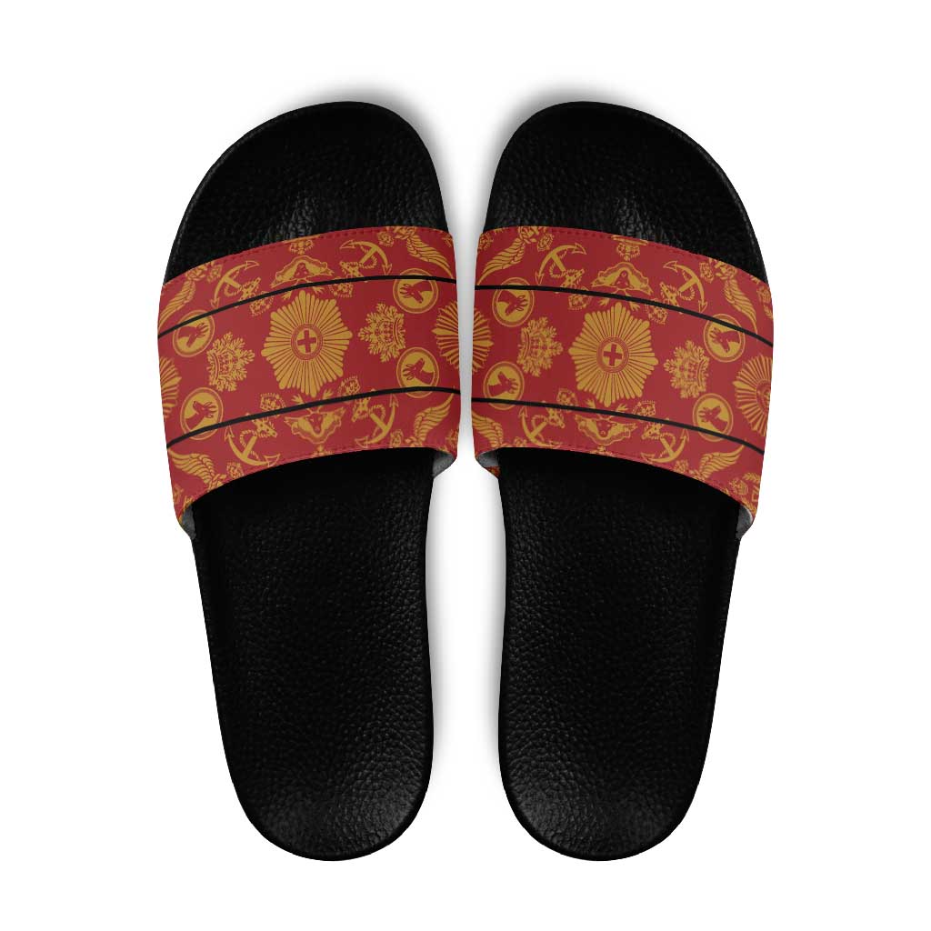 Lesotho Seanamarena Kharetsa Royal Red Slide Sandals Basotho Traditional Blanket Style - Wonder Print Shop