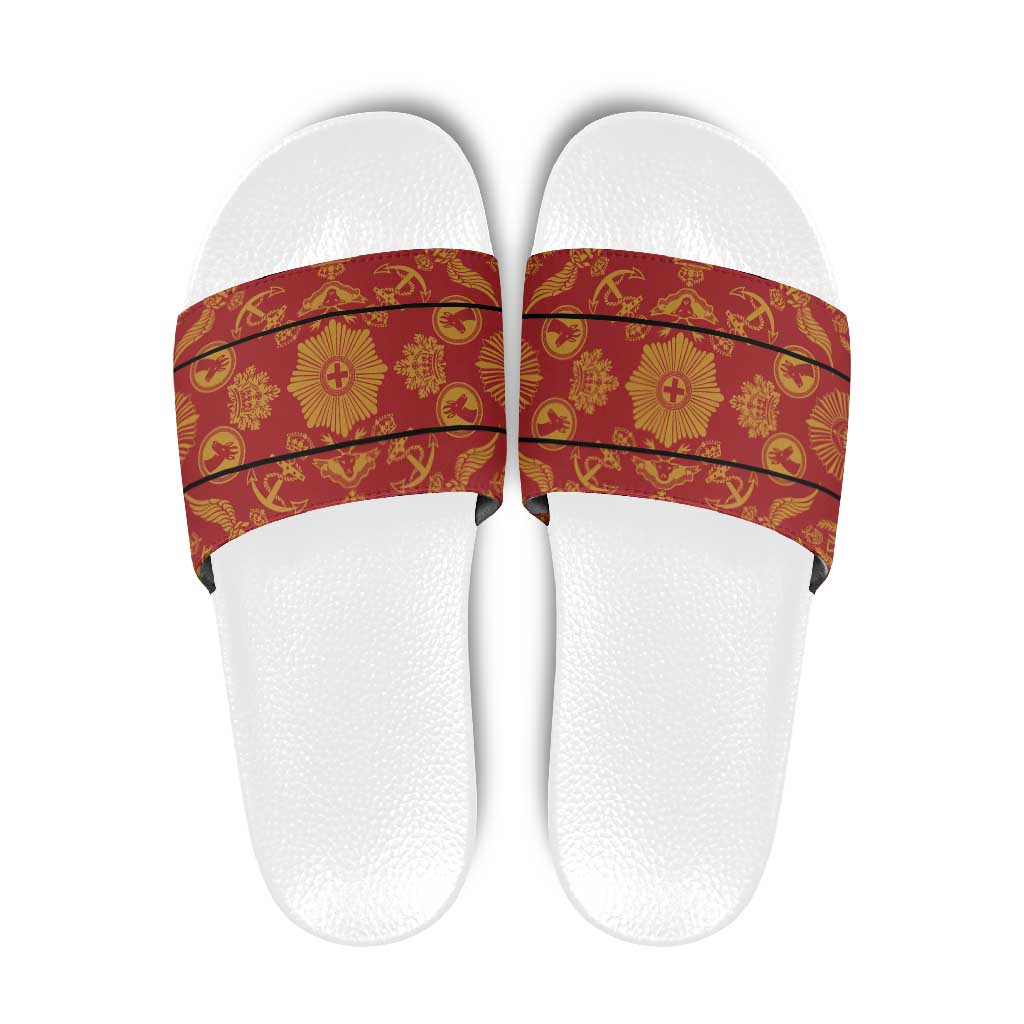 Lesotho Seanamarena Kharetsa Royal Red Slide Sandals Basotho Traditional Blanket Style - Wonder Print Shop